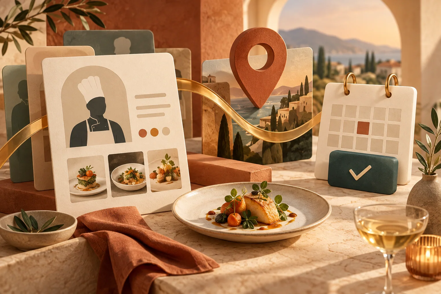 Conceptual culinary experience discovery and booking journey