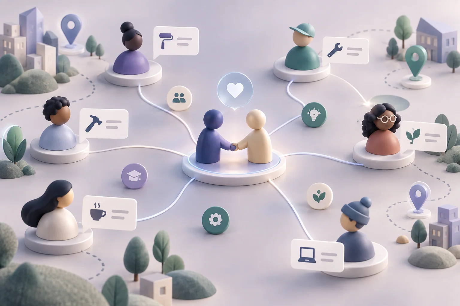 Conceptual local network linking people, skills and short-term work