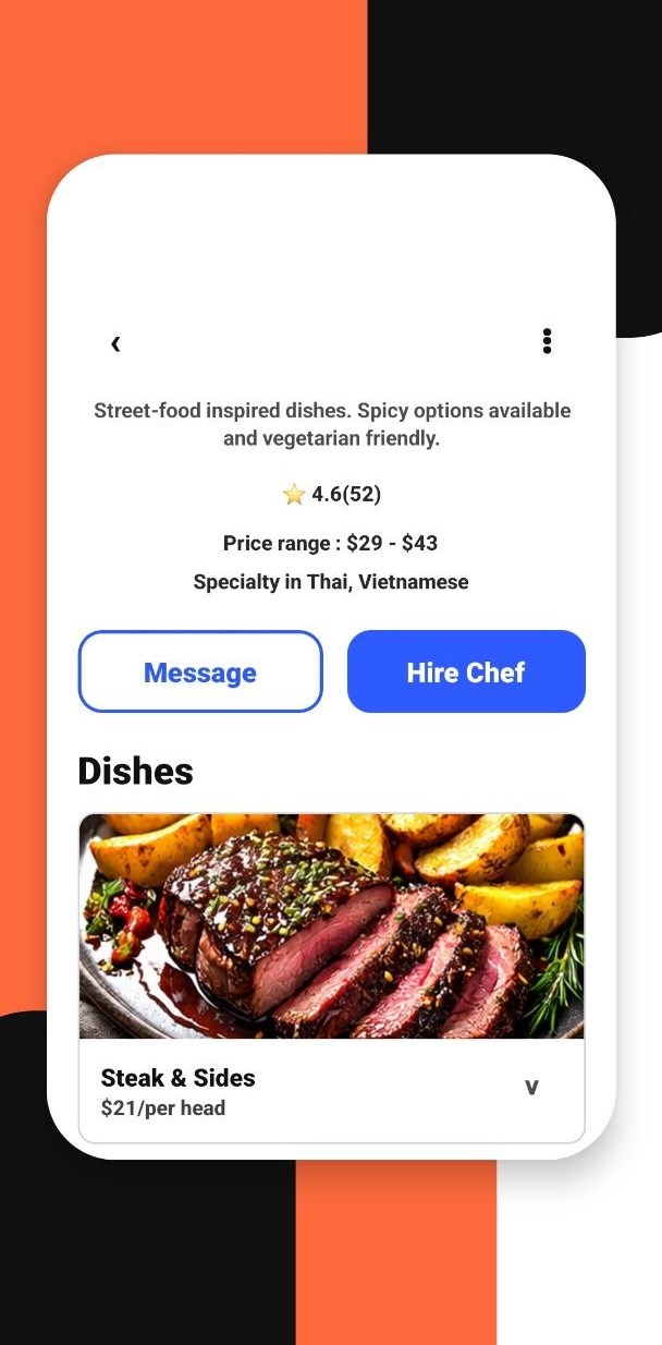 ChefXperience dish details and booking action