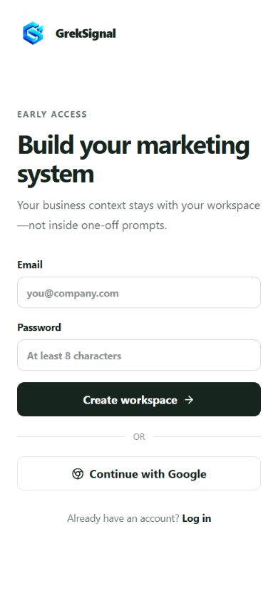 GrekSignal mobile onboarding screen