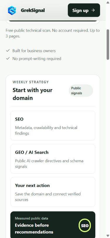 GrekSignal mobile weekly strategy overview