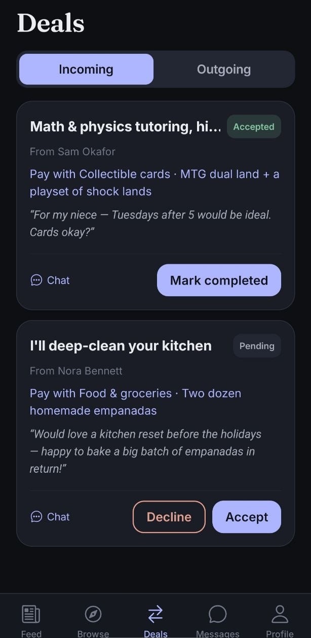 Grek Mate exchange details with fictional participants