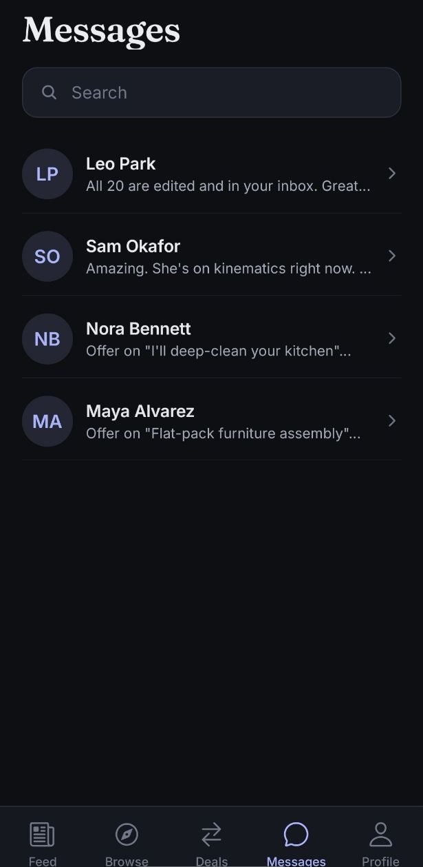 Grek Mate messages with fictional contacts