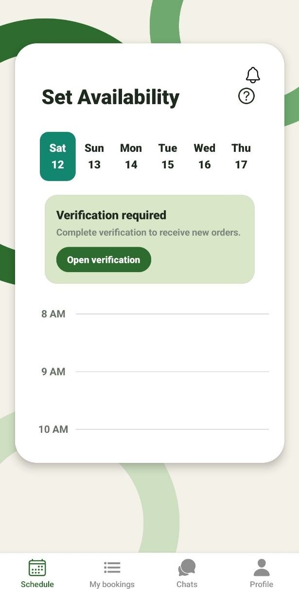 Zulin Cleaning worker availability screen