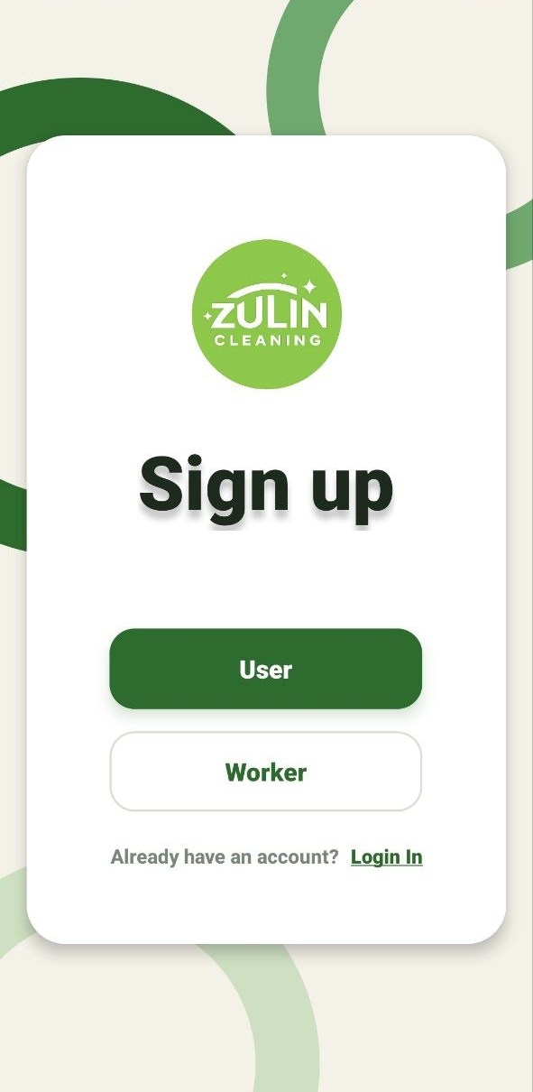 Zulin Cleaning account type selection