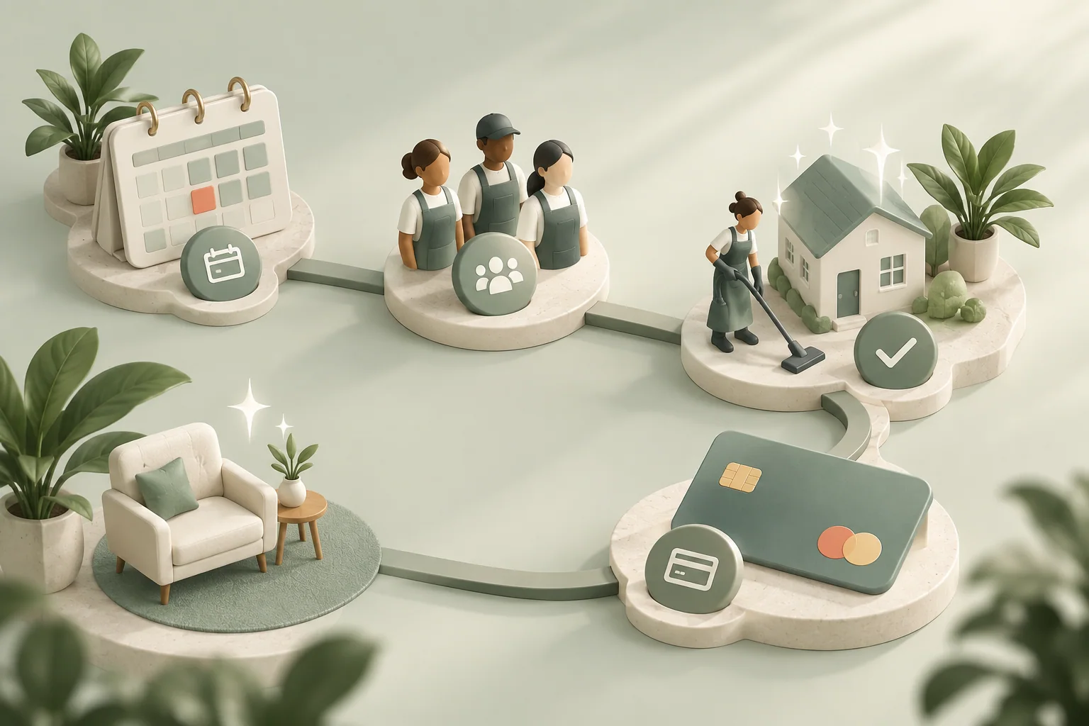 Conceptual service workflow connecting scheduling, field work and payments