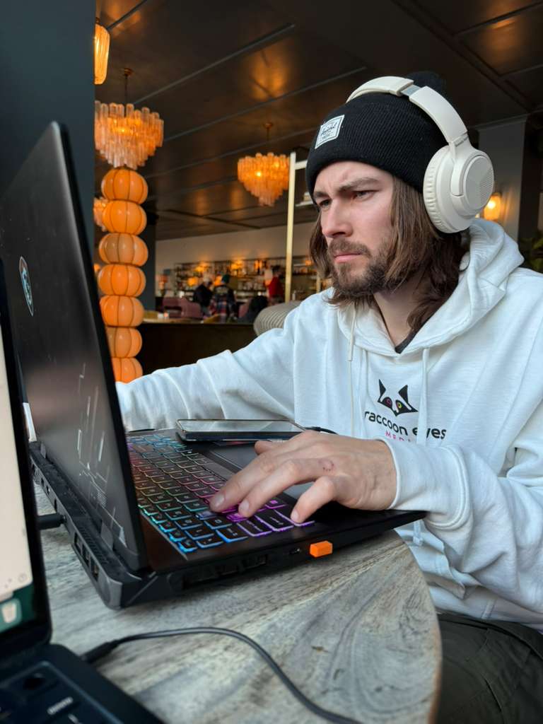 Valentin Grek working on a laptop